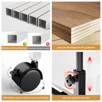Mesa Multifuncional Ajustável com Rodas para Notebook