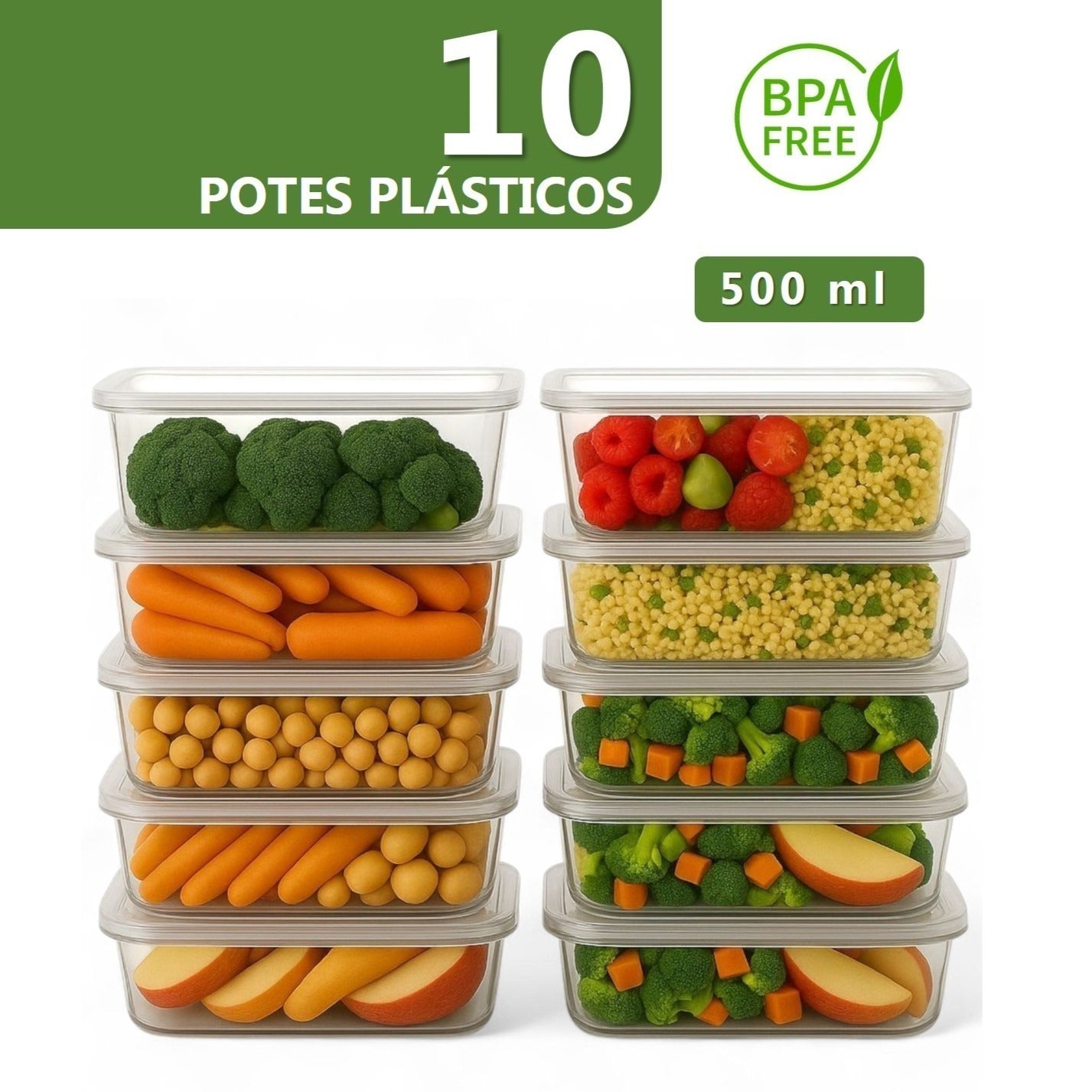 Kit com 10 Potes Reutilizáveis 500 ml Transparentes