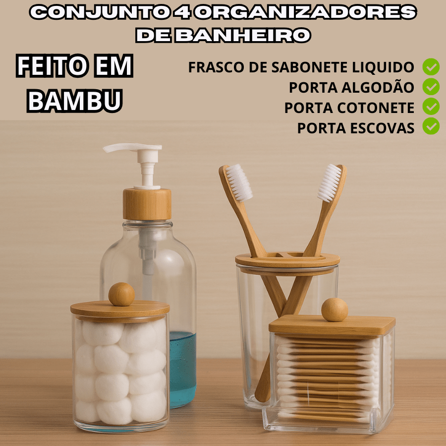 Kit de Acessórios para Banheiro em Bambu