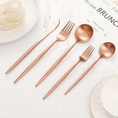 Conjunto de Talheres Dourados em Aço Inoxidável com 24 Peças