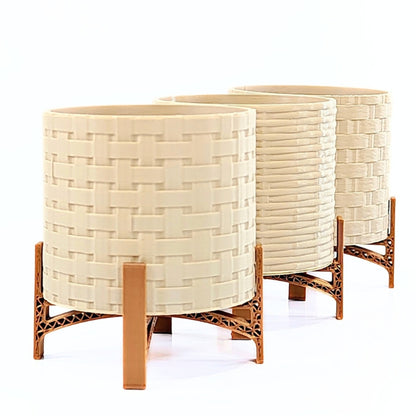 Trio de Cachepots Decorativos Bege com Base em Cobre