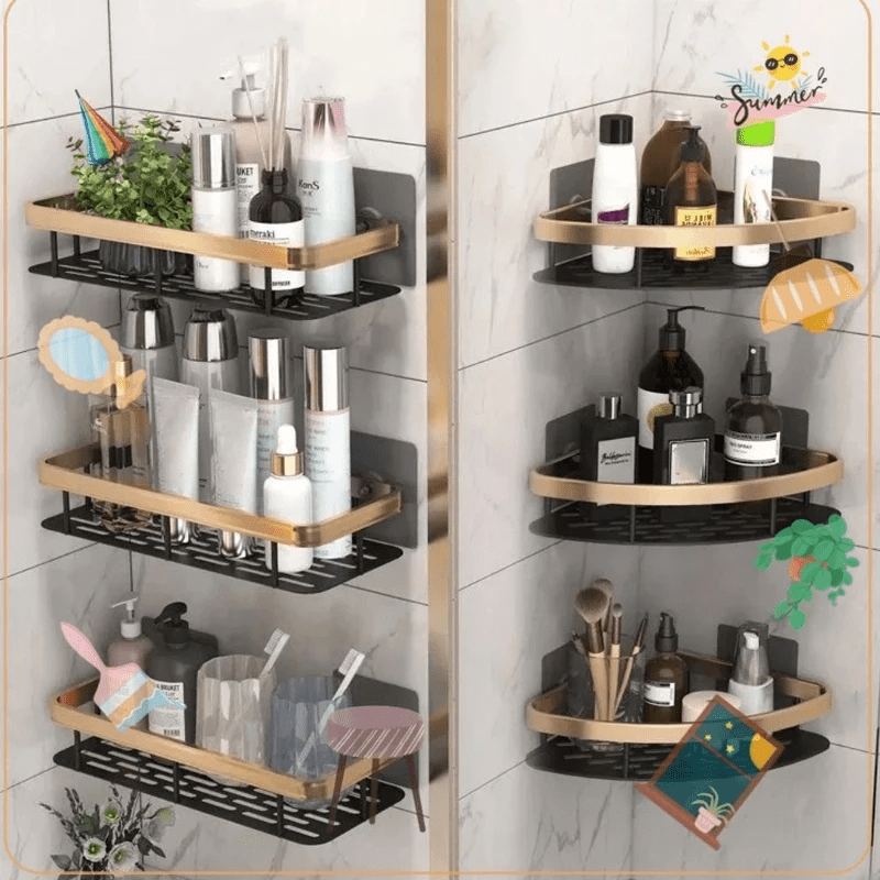 Kit com 2 Prateleiras Douradas para Banheiro sem Furação