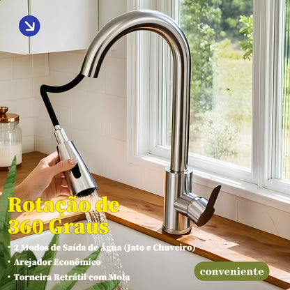Torneira de Cozinha Gourmet em Aço Cromado com Extensor