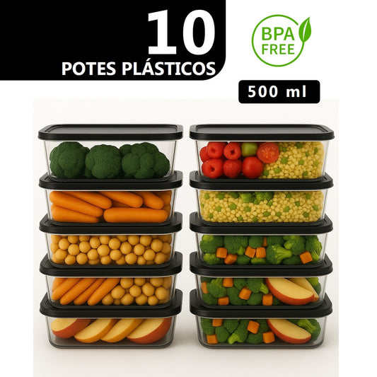 Kit com 10 Potes Reutilizáveis 500 ml Transparentes